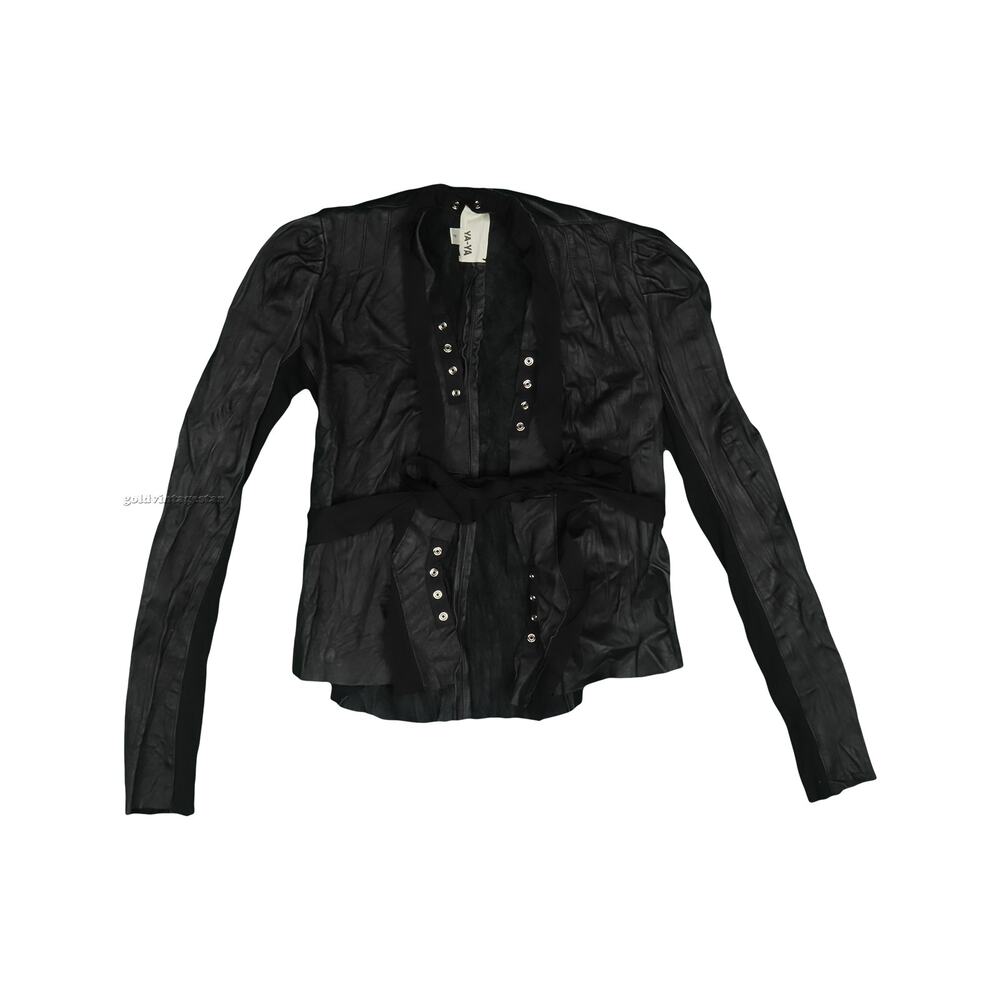 Y2K Vintage Ya-Ya Leather Knit Trim Moto Biker Blazer Black Leather Jacket Coat